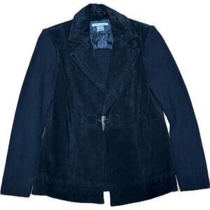 Peter Nygard Leather & Knit Toggle Jacket Black Size PS New Petite Small